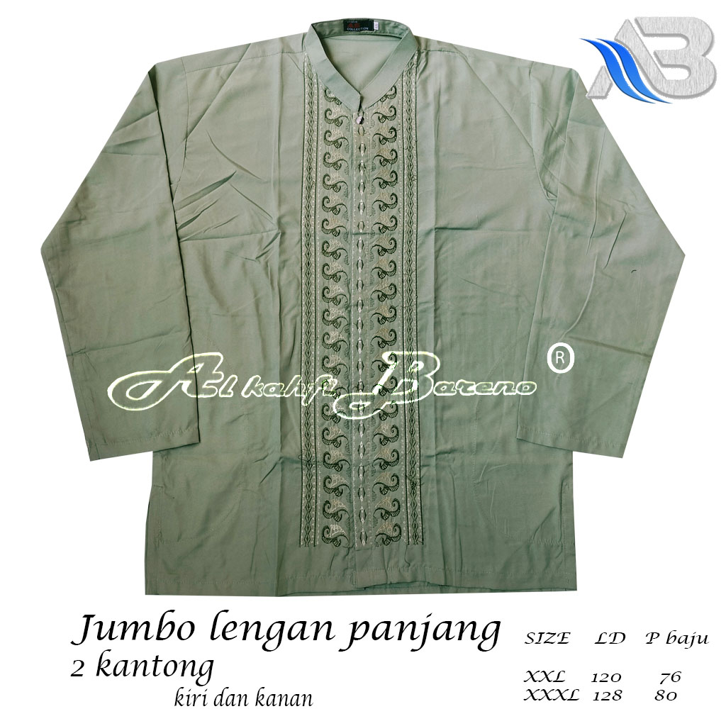 Baju Koko Pria Dewasa BIG SIZE Lengan Panjang Putih JUMBO Koko Al qadr/AB Al kahfi Bareno Katun Muslim COD