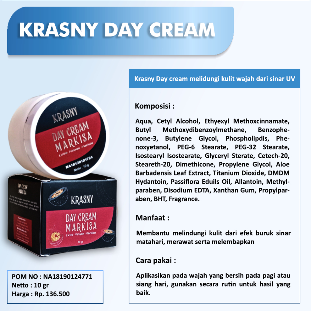 KRIM SIANG DAN MALAM / KRASNY DAY &amp; NIGHT CREAM MARKISA SR12/ KRIM HERBAL / KRIM  KULIT KERING / PENCERAH WAJAH / KRIM BPOM