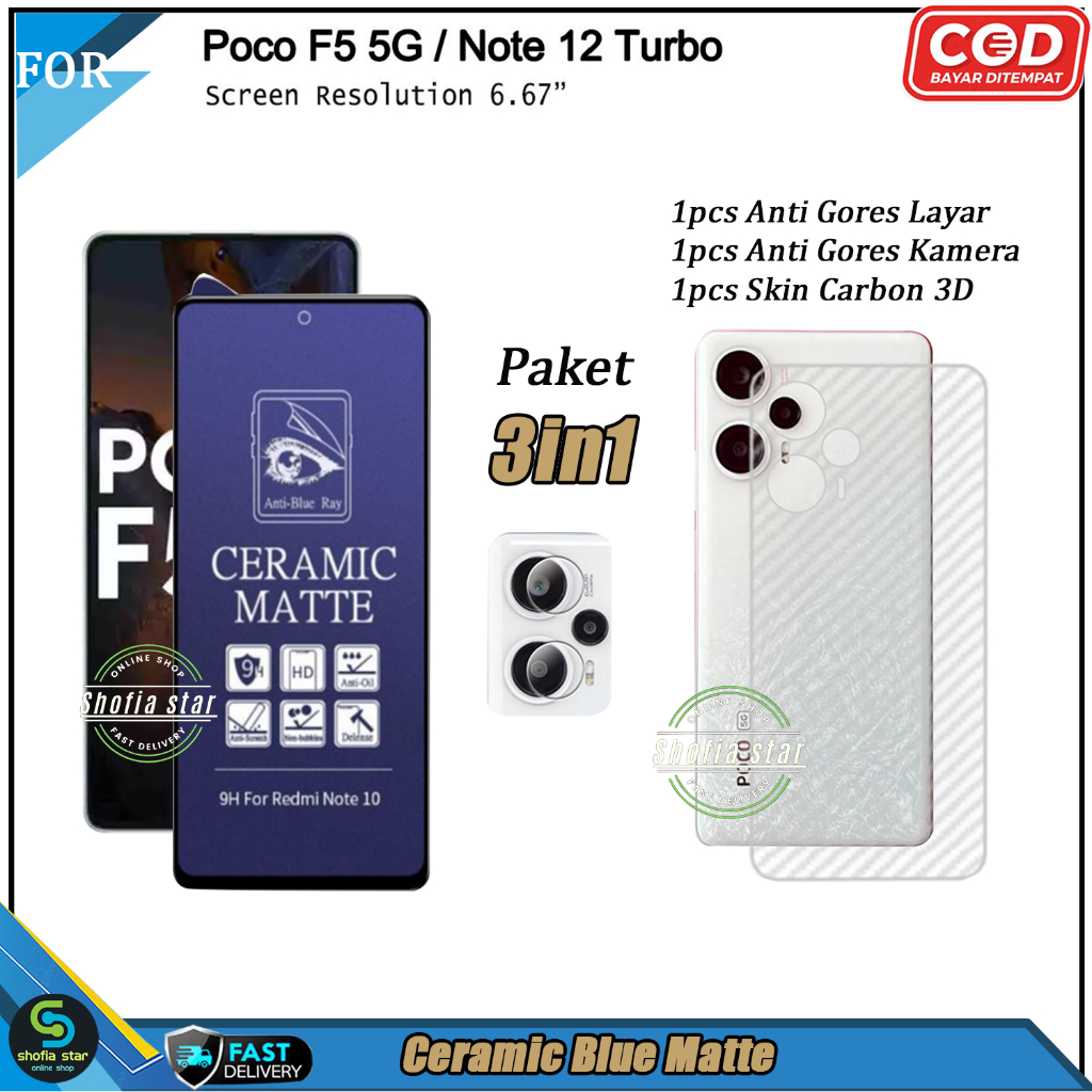 Paket 3in1 Tempered Glass Ceramic Spy Matte Xiaomi Poco F5 5G X5 Pro Anti Gores Anti Spy Full Layar