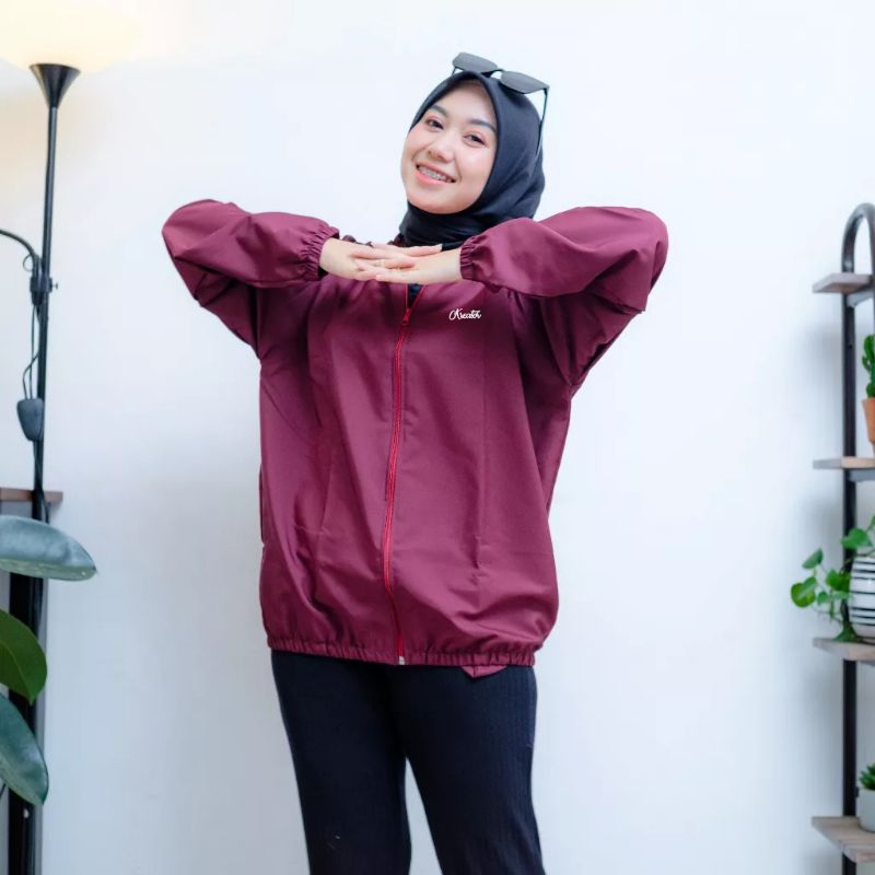 jaket running gym olahraga wanita parasut waterproof