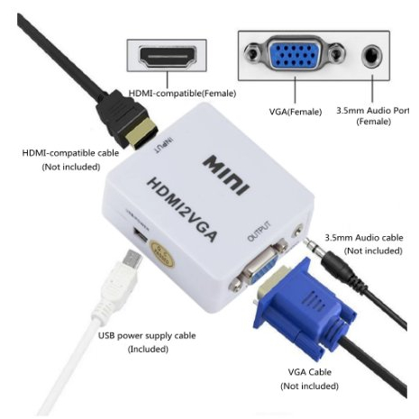 Adapter Adaptor Converter HDMI To VGA Mini Hdmi2VGA 1080p Audio HD Video 1080