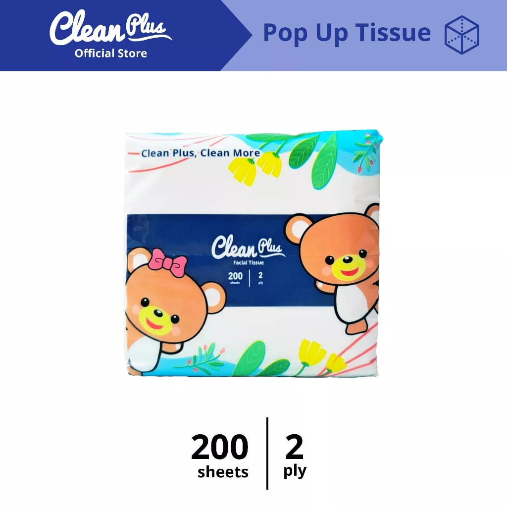 CLEAN PLUS - Tisu Wajah Pop Up / Facial Tissue 200 Sheets (2 Ply) I Premium [1 PACK]