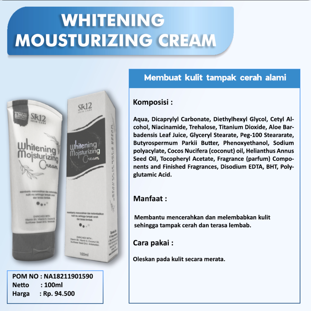 Pemutih Tangan Permanen Whitening Moisturizing Cream SR12 Lotion Pemutih Cream Wajah Cream Tubuh Melembabkan Kulit Dari Sinar UV 100ml