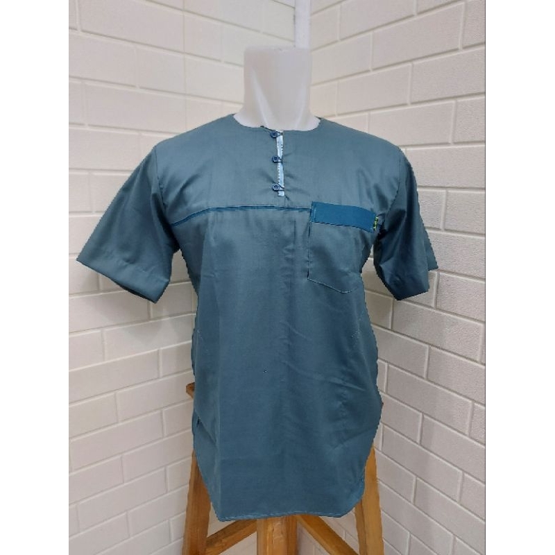 Baju Koko Busana Muslim Pria Al-Wafa/AWF Gold 003 Kerah Oblong Polos Lengan Pendek