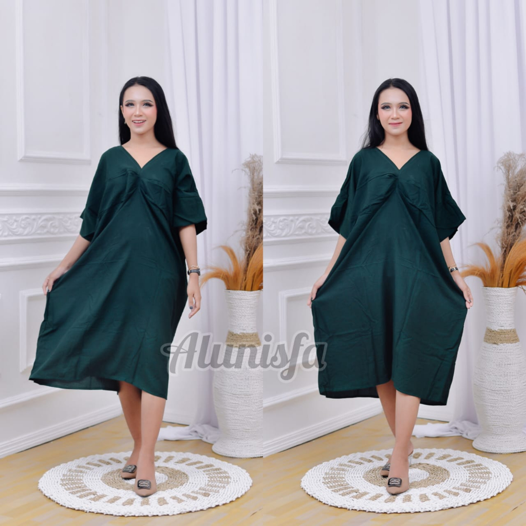 Kaftan Maya V Neck Rayon Dress Kekinian Bigsize