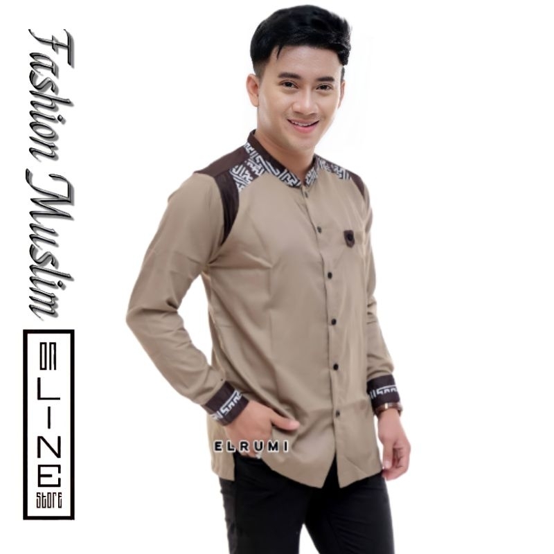 Baju Koko Pria Kombinasi Batik Original Elrumi Koko Hadroh Lengan Panjang Kemeja Koko Pria Seragam H