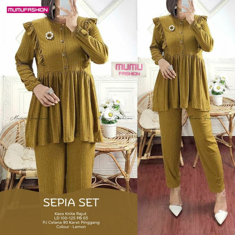 Baju Muslim Kondangan Dewasa Tunik Elegan Simpel Sepia One Set Setelan Terbaru Remaja Setcel Gamis I