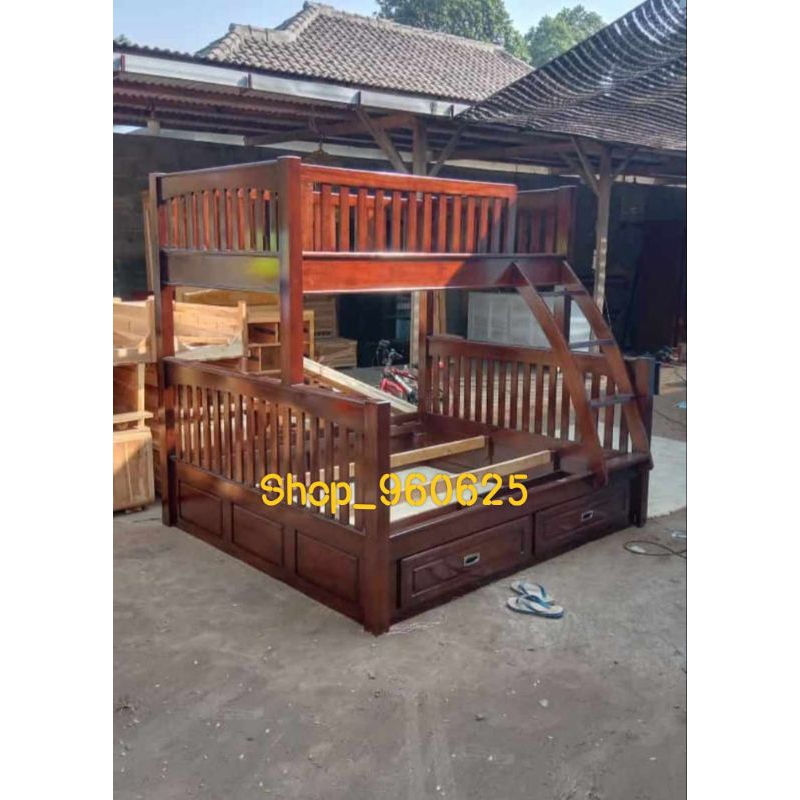 ranjang tingkat kayu - tempat tidur bertingkat - dipan 2 tingkat