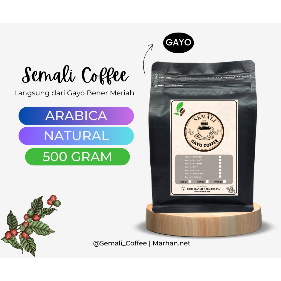 

Arabica Natural - Kopi Arabika Aceh Gayo 1KG 500gr 200 gr (Biji/Bubuk) Semali Premium Coffee