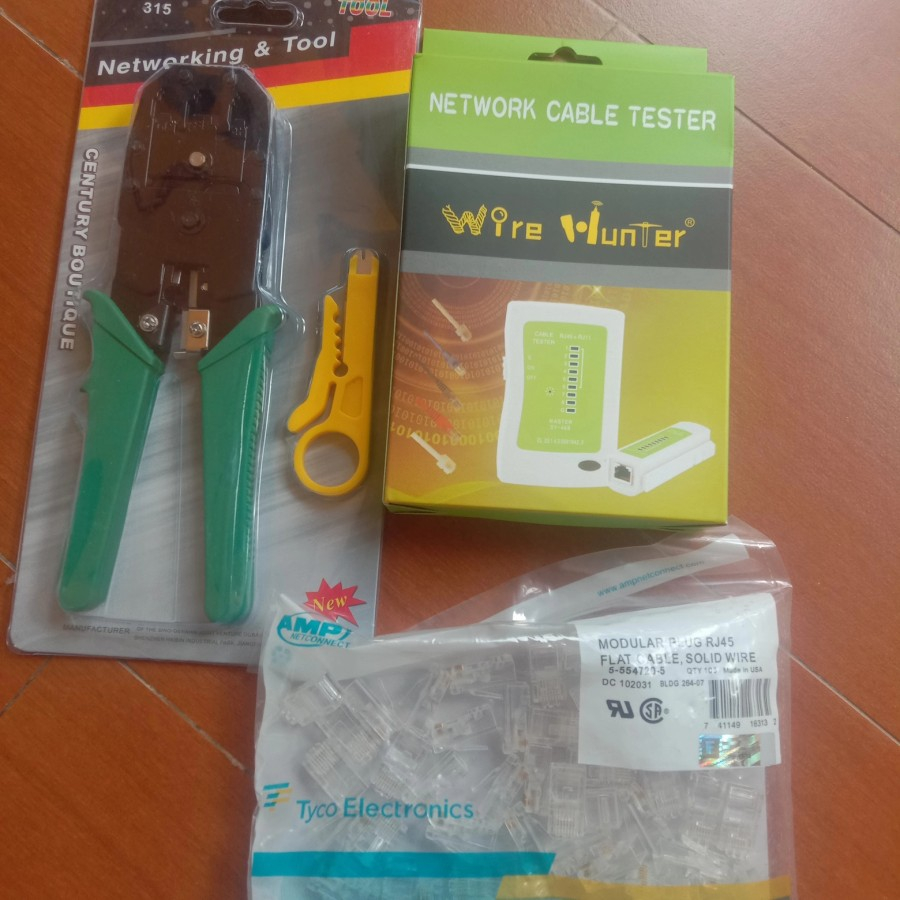 paket tang crimping rj45 amp kabel tester rj45