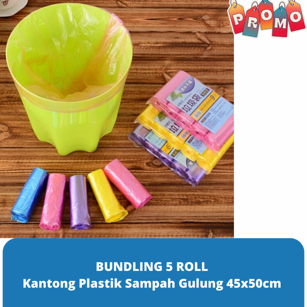 BUNDLING 5 ROLL  Kantong Plastik Sampah BIASA Gulung 45x50cm biasa