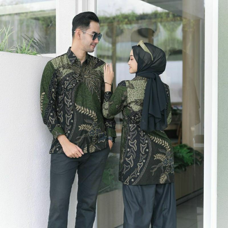 Batik kemeja kekinian lapis furing bahan katun halus baturaden size reguler hijau palm