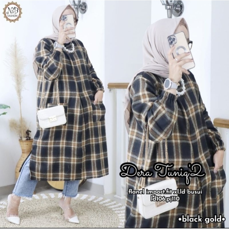 Baju Atasan Wanita Long Tunik Dera#2 Motif Kotak Kotak Flanel Busui