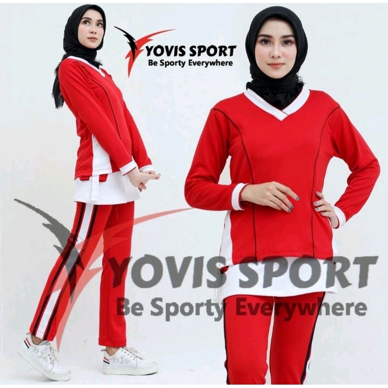 Setelan Senam Merah Putih Yovis Sport Original