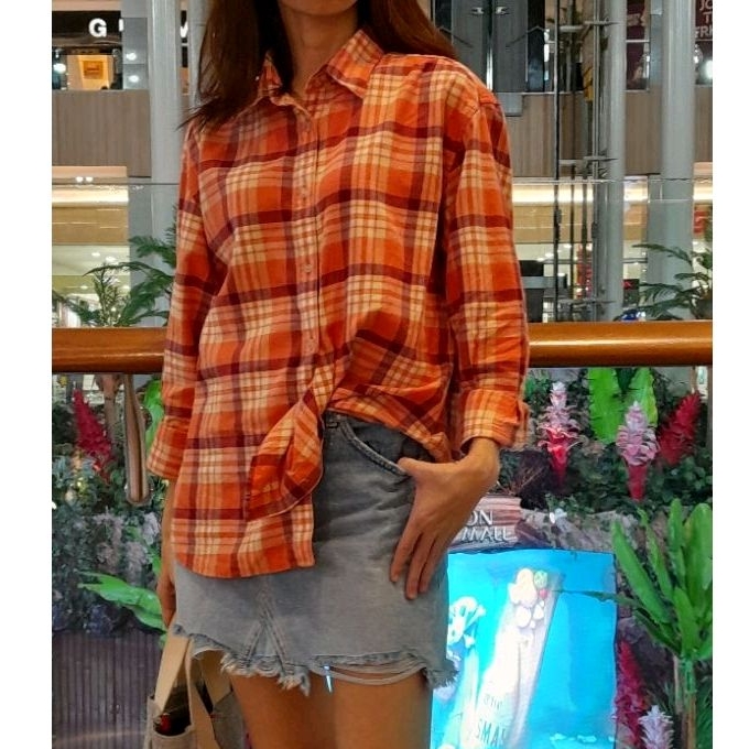 UNIQLO ORI SALE Maxi Dress Katun Linen Polos Mustard Orange Kemeja Flanel Linen