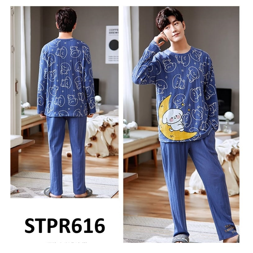 Piyama Couple Baju Tidur Couple Bear Moon Sleep Biru