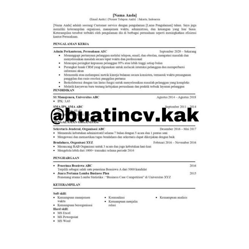 

CV Curriculum Vitae Bahasa Indonesia ATS friendly Resume Portofolio Surat Lamaran Kerja Jasa Edit Foto Profesional