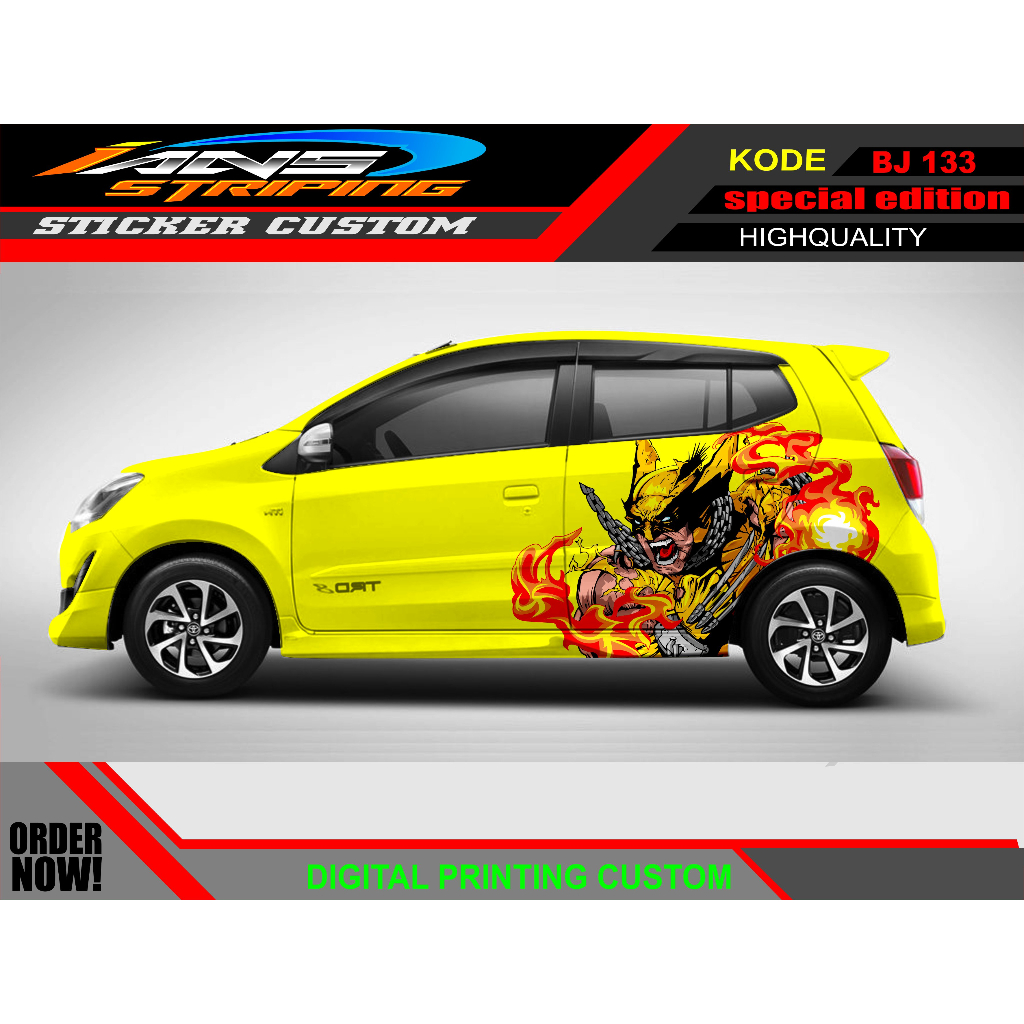 DECAL STIKER MOBIL JAZZ, BRIO, SIGRA, YARIS TERKINI-STICKER GAYA KARAKTER BODY MOBIL 2023-BJ133