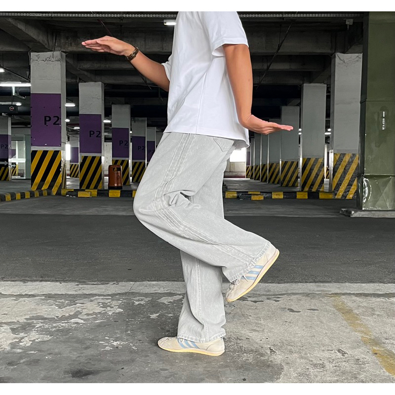 Celana Grey Jeans / Vtg Well Done X Mined Grey Jeans Longpants Washed Loose Fit