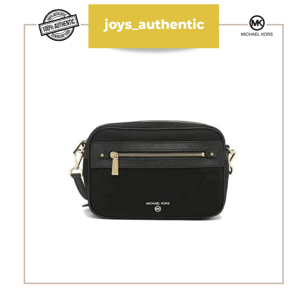 Tas wanita Michael Kors jet set charm Large Nylon Gabardine Crossbody Bag Hitam Black woman bag auth