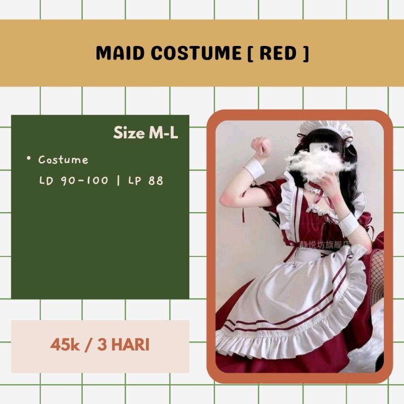 [ RENTAL ] Costume Cosplay Maid warna merah