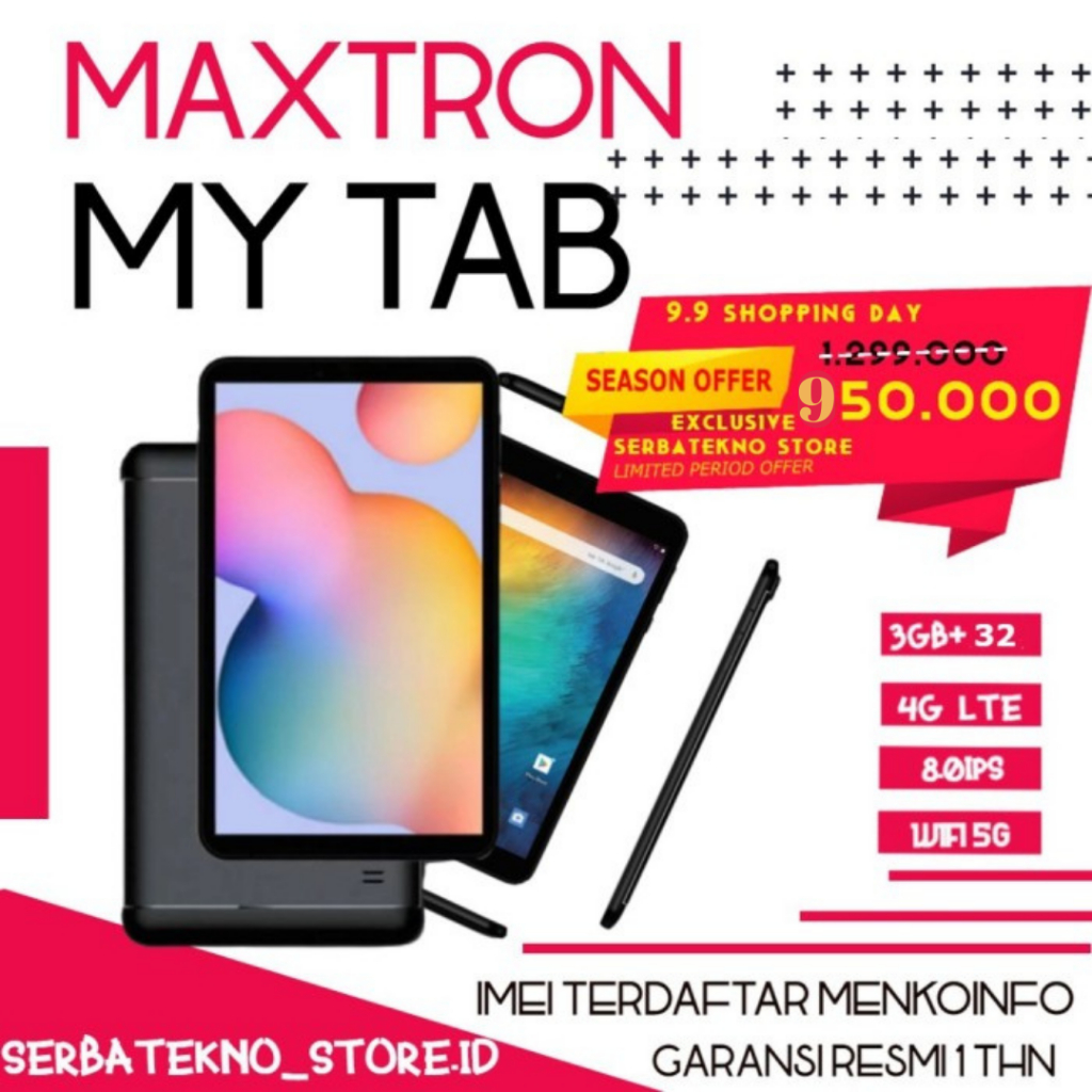 Maxtron MY-TAB Genio Tablet LCD 8.0"/RAM 3GB /ROM 32 GB Garansi Resmi Warna Hitam  [COD/BAYAR DITEMP