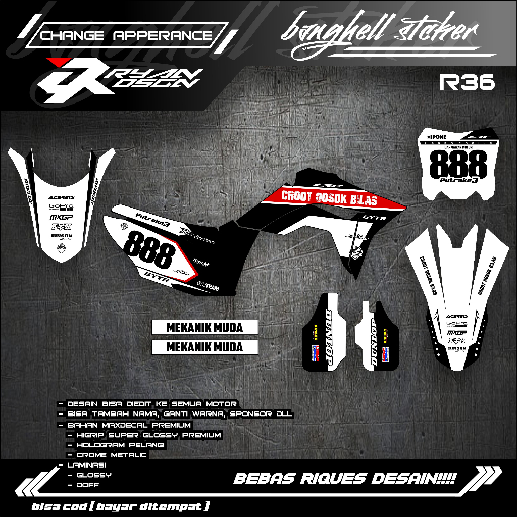 decal stiker fullbody crf150 pakai papan nomer desain bisa riques