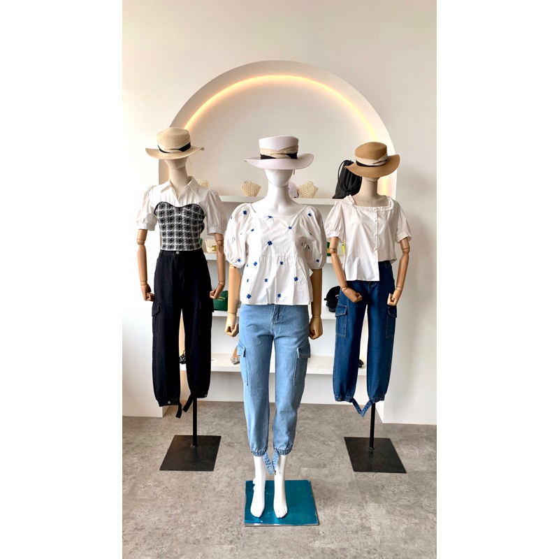 CELANA  PANJANG JEANS HIGHWAIST JOGER CARGO DENIM WANITA IMPORT BKK CTL235 -9928