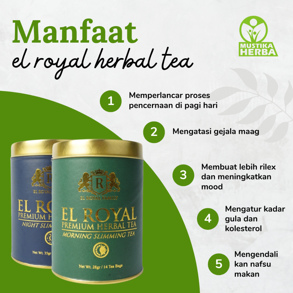 

El Royal Premium Herbal Tea Minuman Teh Pelangsing Penurun Berat Badan Original BPOM 1 Paket Siang & Malam