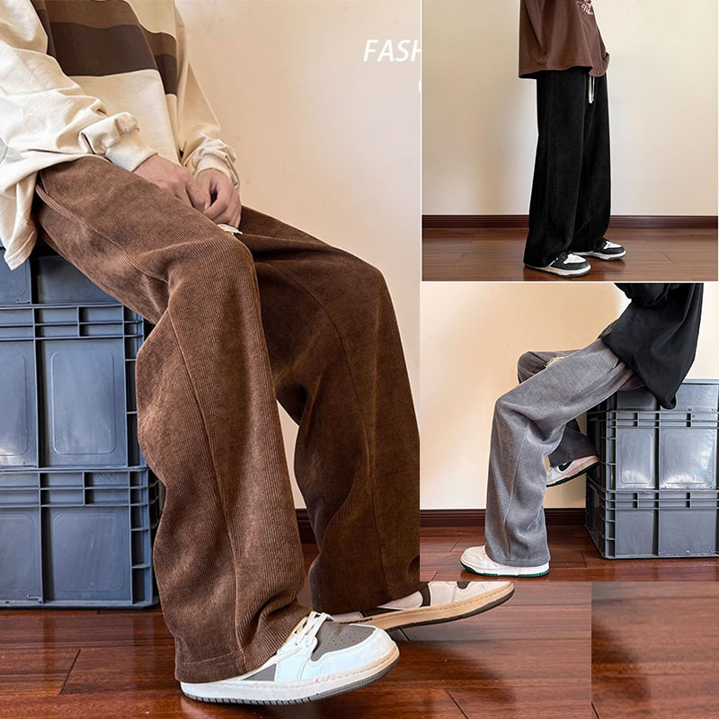Celana Panjang Corduroy Casual Model lurus pria celana korduroy Mode retro gaya Korea kain tahan ker