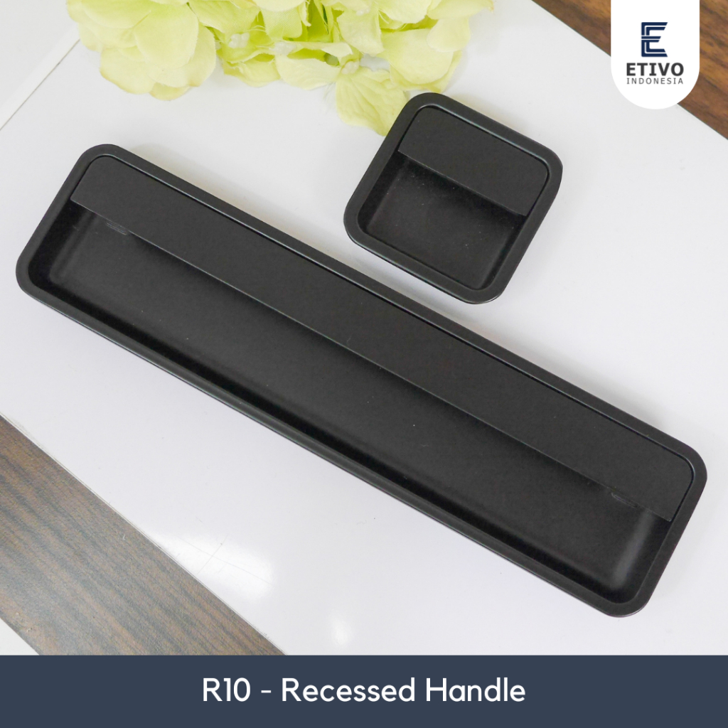 HJK R10 Recessed Handle Pair Black Tarikan Laci Tanam Gagang Lemari