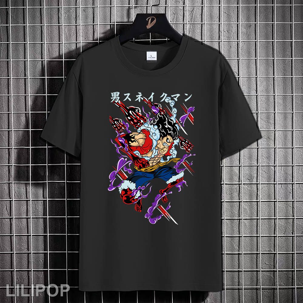 Kaos Tshirt Pria Wanita LV 4 SKIL DEWA LUFY ONE PIECE Baju Distro Basic Lengan Pendek Cowok Kasual D