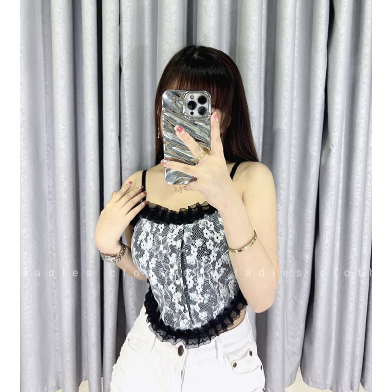 LC-Korean Tank Top Korean Style Lace Pearl Floral Import | Atasan Wanita