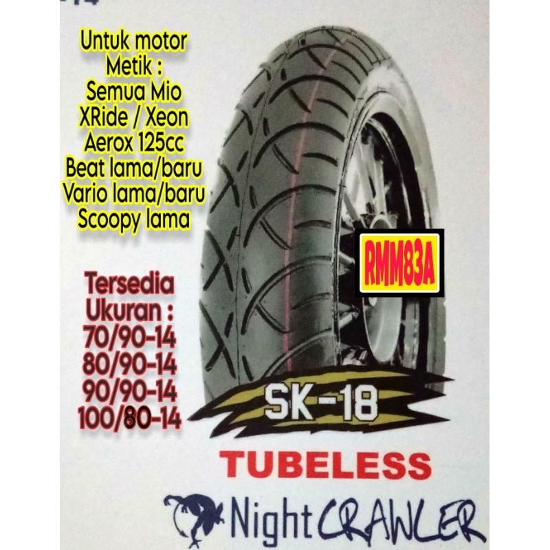 BAN LUAR PRIMAAX SK-18 TUBELES SEMUA METIK RING 14 NIGHT CRAWLER PRIMAX SK18 SK 18 TUBLES