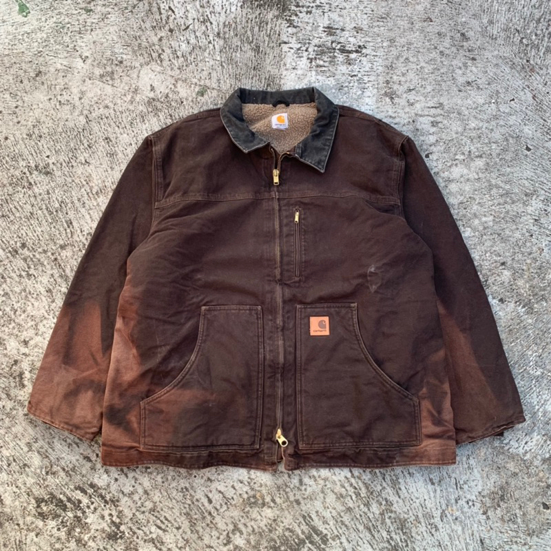 vintage 00s carhartt sherpa lined duck work jacket C61 DKB