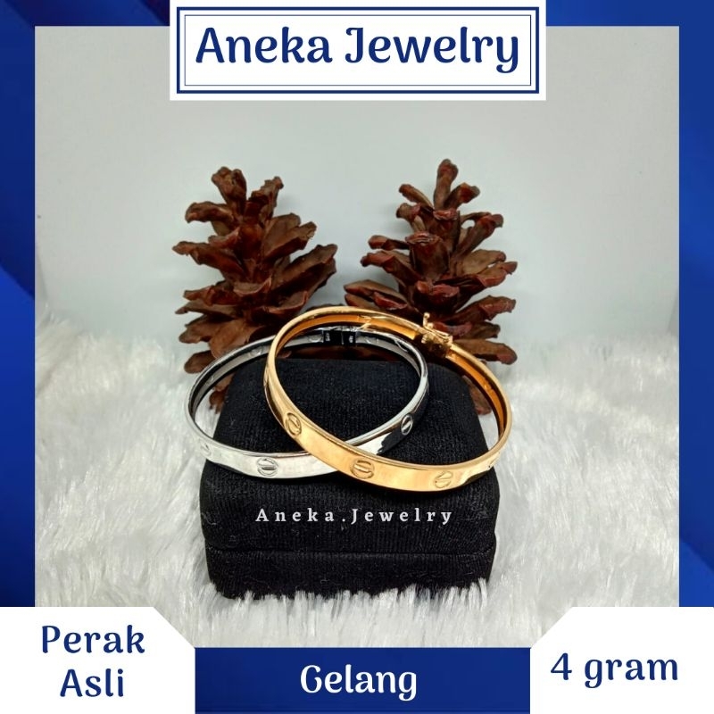 Gelang Pipa Fashion Bangkok ctr, Sepuh Emas Putih/Kuning, Perak 925