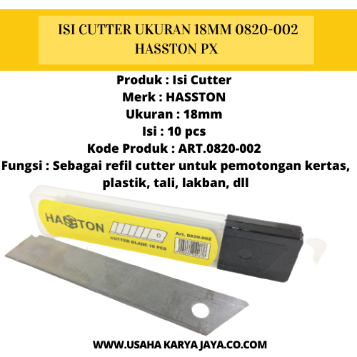 

Isi Cutter Besar Kecil Ukuran 18M 0820-002 Hasston Original Terbaru Refill Cutter / Isi Pisau Cutter 10 Pcs Refill Cutter / Isi Ulang Cutter / Terlaris Usaha Kary Jaya
