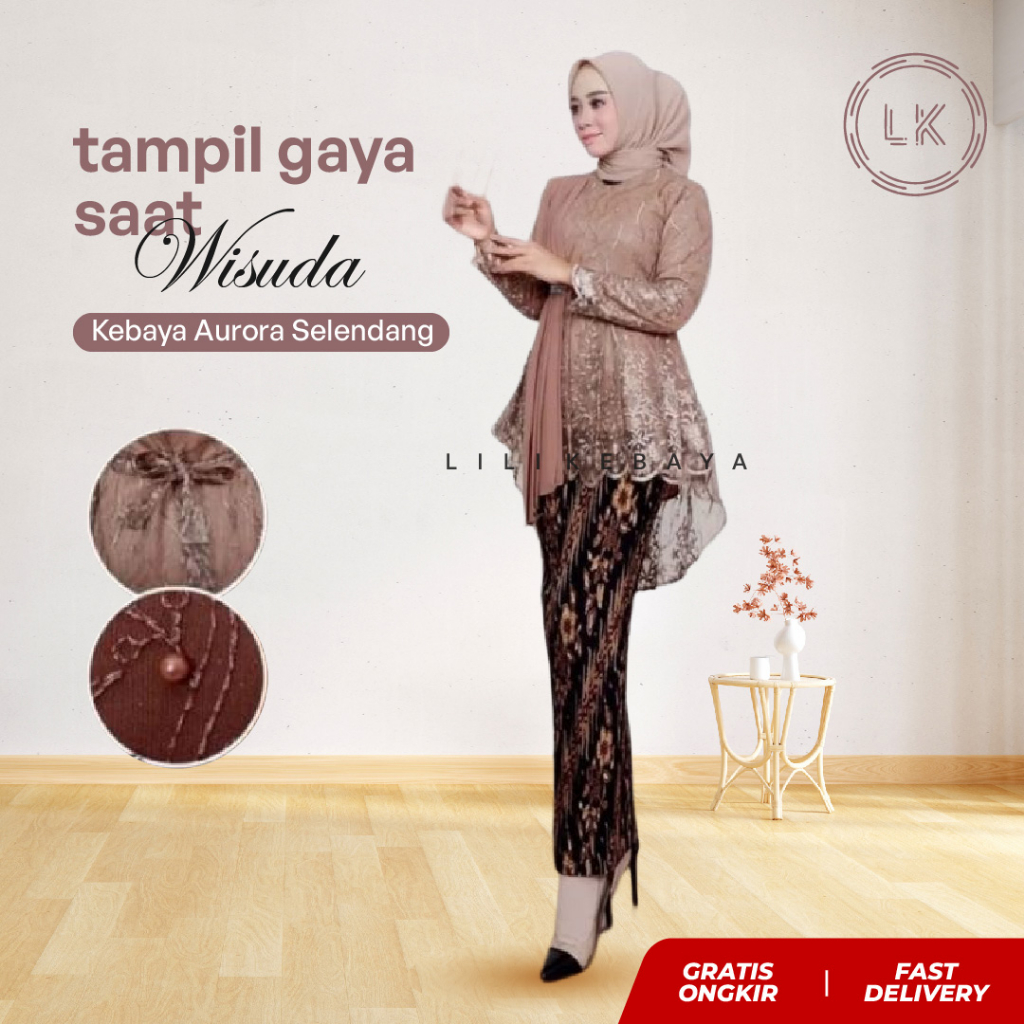 Setelan Kebaya Lamaran Modern Aurora Selendang Baju Kondangan Wanita Kekinian Remaja By Lili Kebaya