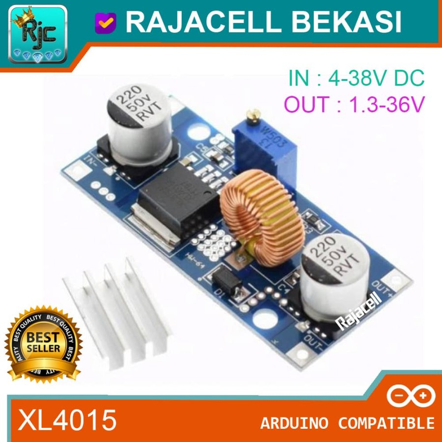 5A Adj Step Down XL4015 DC-DC Voltage Stepdown Module + Heatsink