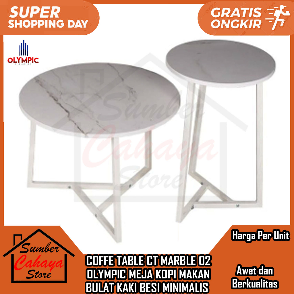 [Instan] COFFE TABLE CT MARBLE 02 OLYMPIC MEJA KOPI MAKAN BULAT KAKI BESI MINIMALIS MEJAA LESEHAN SO