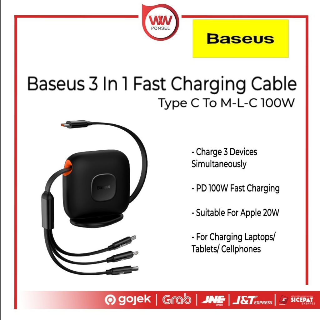 Baseus 3in1 Retractable Cable Fast Charger 100W (008986)