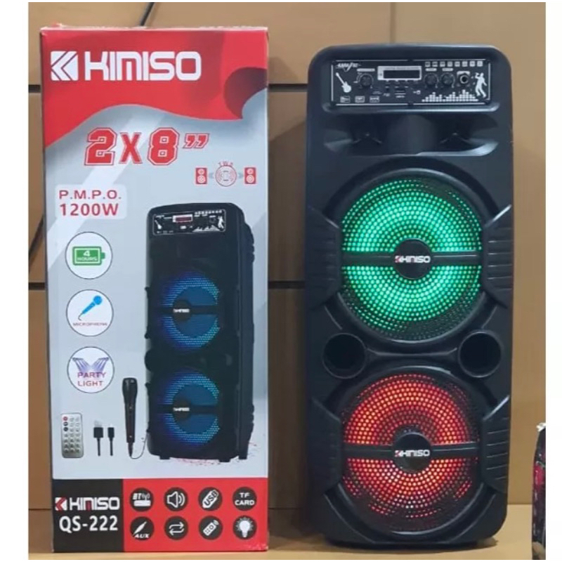 Speaker Bluetooth Wireless Karaoke KIMISO QS222 ECO Lampu LED +Mic/Remote Control 16INCH QS 222 BASS