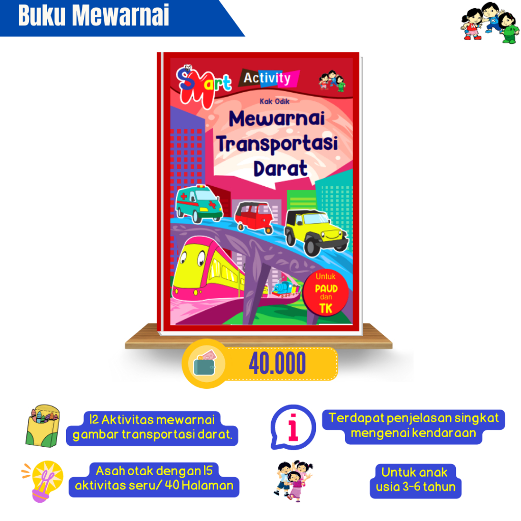 Happy Holy Kids-Buku Smart Activity Mewarnai Transportasi Darat