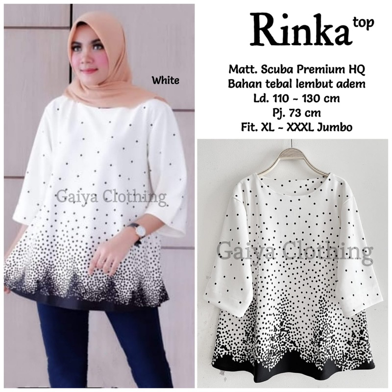 BLOUSE ATASAN JUMBO WANITA SCUBA MOTIF POLKADOT - RINKA JUMBO