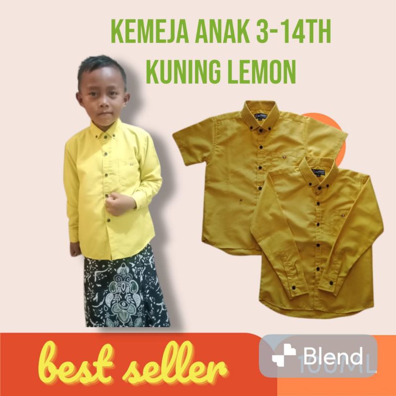 KEMEJA ANAK  USIA 3-14TH WARNA KUNING LEMON/KEMEJA/SERAGAM TK/PAUD/NGAJI/PREMIUM