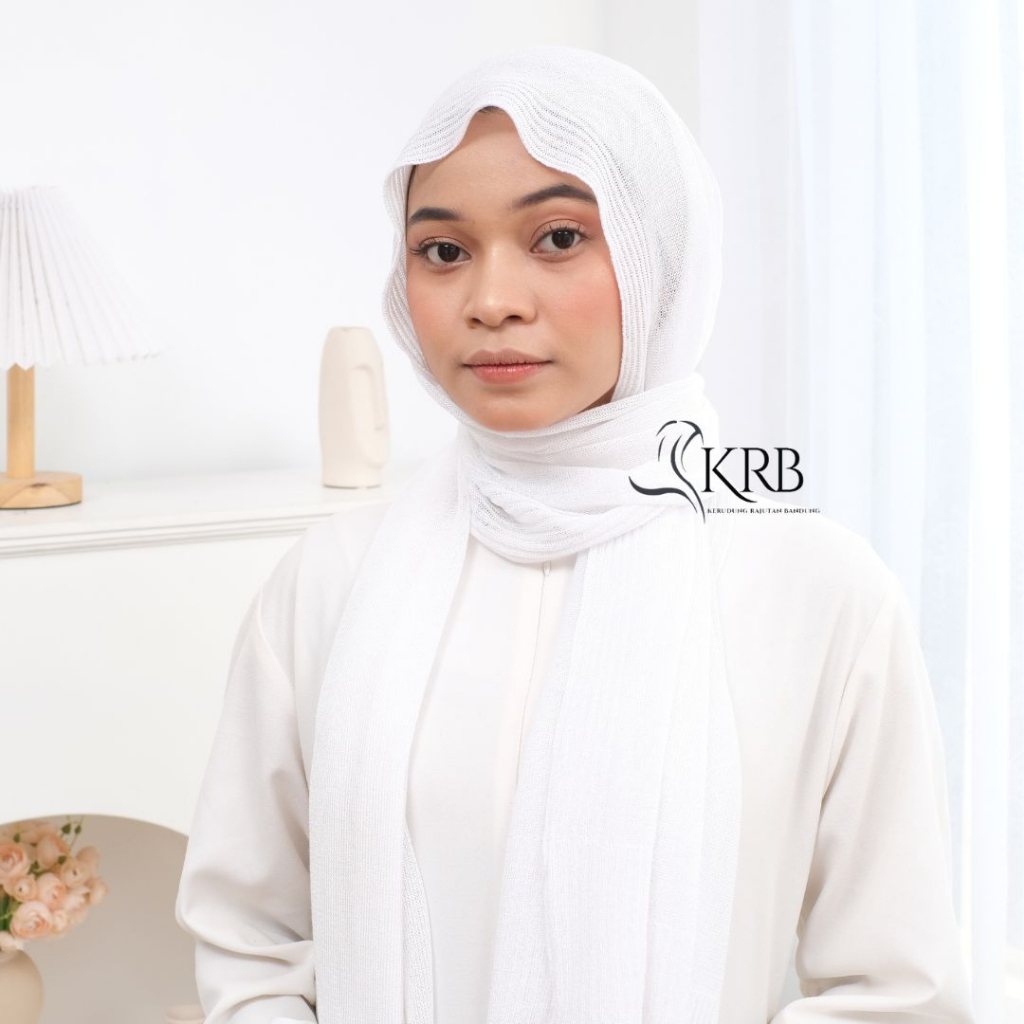 KRB | Pashmina Gliter Rajut PUTIH - BROKEN WHITE - PUTIH PERAK - POLOS - Kerudung Nikahan Wanita Mot