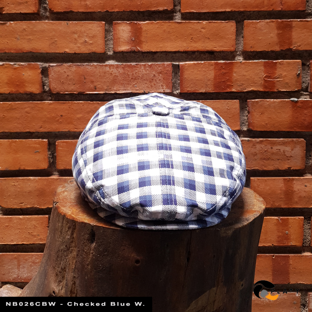 TOPI PET - TOPI KLASIK -  NEWSBOYS CAPS - FLAT CAPS Checked Blue White
