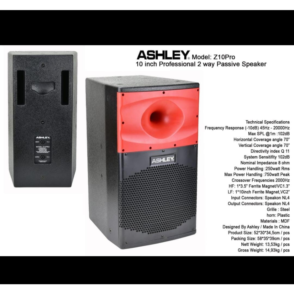 Speaker Monitor 250 watt Pasif Pasive 10 Inch Ashley Z10 Pro Z Pro Z10Pro ORI Garansi TERBAIK