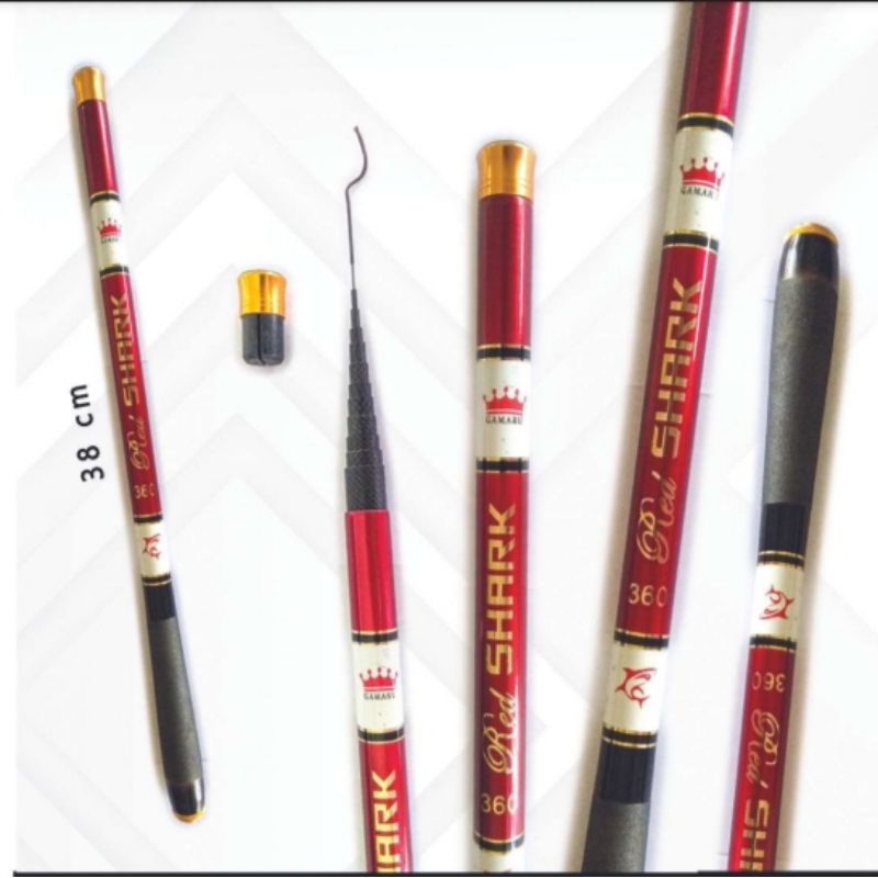 Tegek Carbon Gamaru Red Shark 270, 360, 450. Power 5kg, Ruas Pendek.