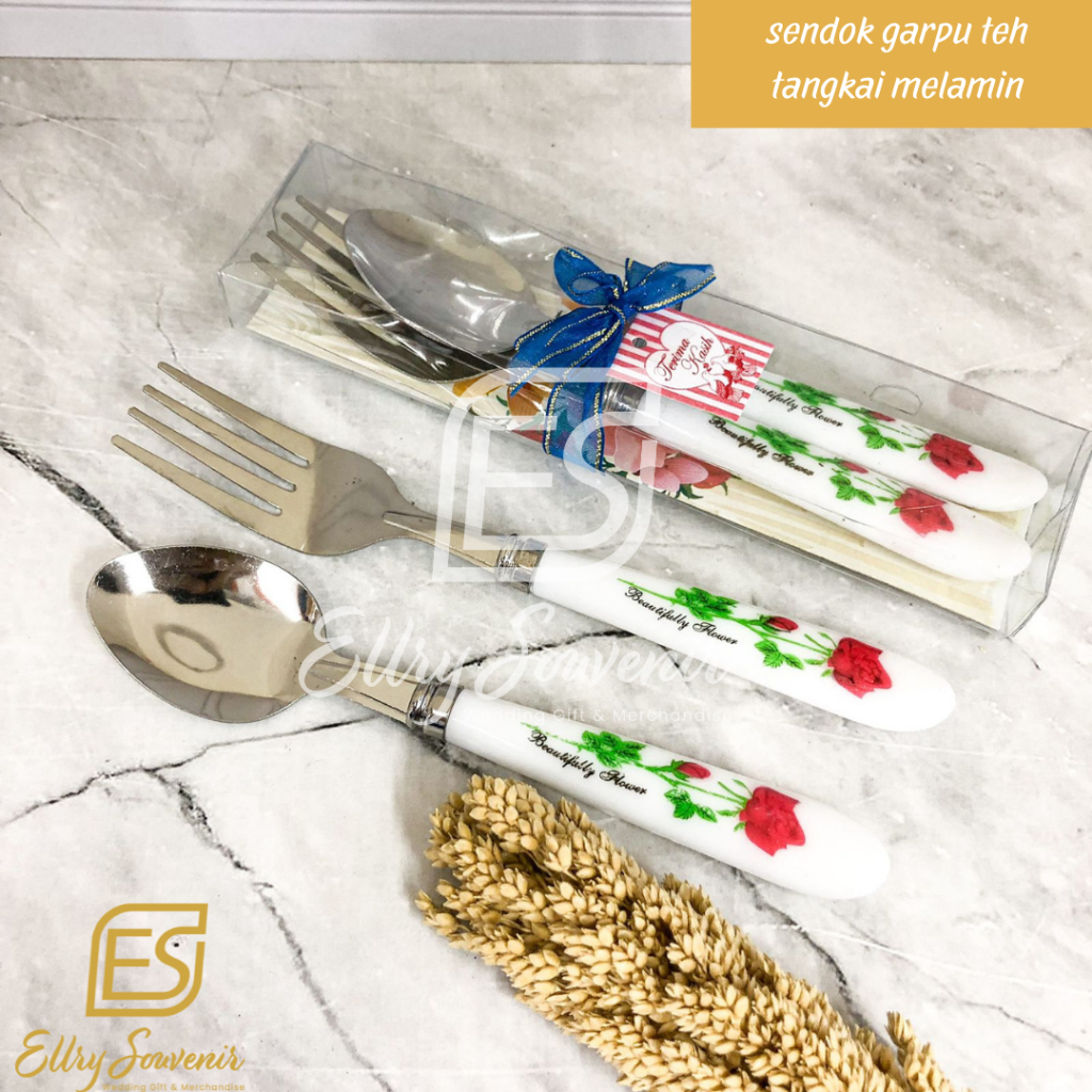 Souvenir Sendok Garpu Teh Tangkai Melamin Kemas Mika Polos
